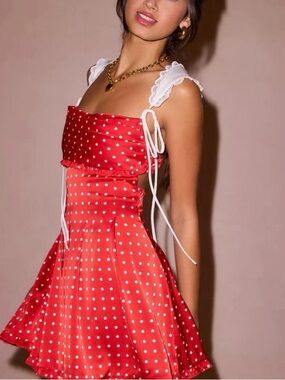 For Love And Lemons Holland Exclusive Red and White Polka Dot Mini Dress